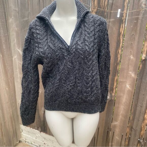 The Kooples Gray Zip Up Sweater with Cable Knit Design XS - Picture 7 of 11